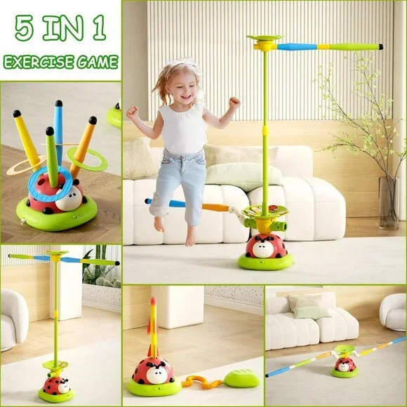 5 in 1 Musical Jump Toys, Toss Ring Game Stomping Launch Rocket Launcher for Kid